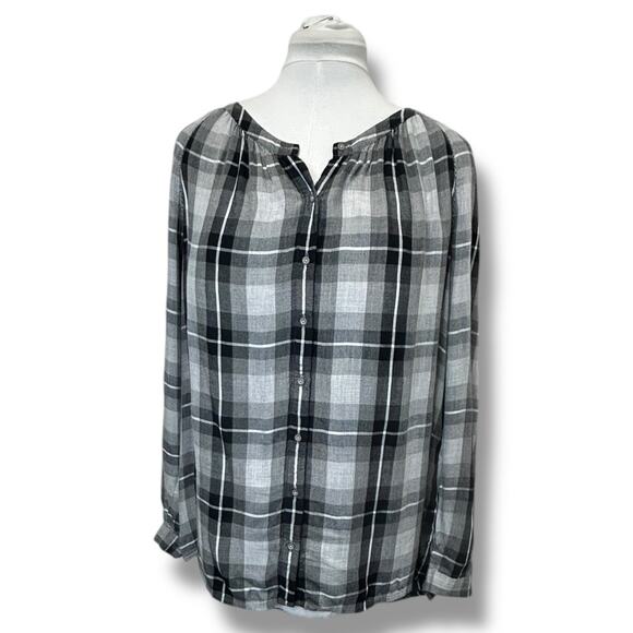 J. Jill Women’s Long Sleeve Button Front Plaid Shirt, Black/Gray, size M - Picture 1 of 12